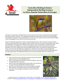 Costa Rica Birding & Nature Independent Birding Venture La