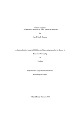 Genetic Hygiene: Discourses of Causation in North American Medicine