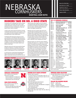 CORNHUSKERS Capacity: 19,049 BASKETBALL GAME NOTES