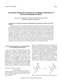 Generation, Biological Consequences and Repair Mechanisms of Cytosine Deamination in DNA