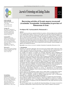 Burrowing Activities of Scorpio Maurus Towensendi JEZS 2015; 3 (1): 270-274 © 2015 JEZS (Arachnida: Scorpionida: Scorpionidae) in Province of Received: 08-01-2015
