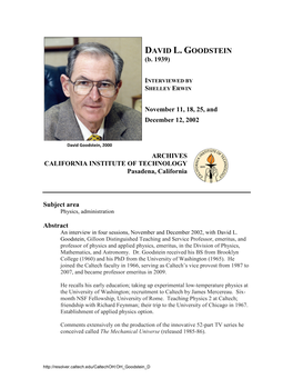 Interview with David Goodstein