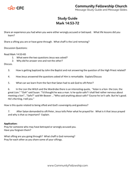 Community Fellowship Church Study Guide Mark 14:53-72