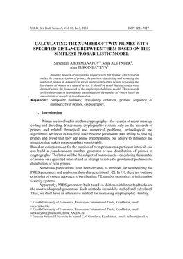 Calculating the Number of Twin Primes with Specified Distance Between Them Based on the Simplest Probabilistic Model