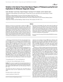 Variation in the Internal Transcribed Spacer Region of Phakopsora Pachyrhizi and Implications for Molecular Diagnostic Assays