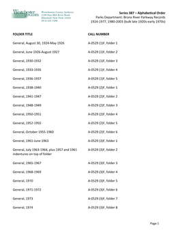 Series 387 – Alphabetical Order Parks Department: Bronx River Parkway