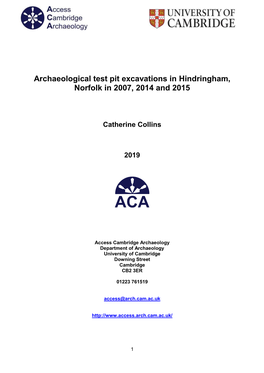 Archaeological Test Pit Excavations in Hindringham, Norfolk in 2007, 2014 and 2015