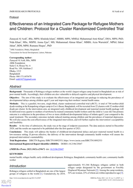 Effectiveness of an Integrated Care Package for Refugee Mothers and Children: Protocol for a Cluster Randomized Controlled Trial