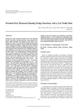 Proximal First Metatarsal Opening Wedge Osteotomy with a Low Proﬁle Plate