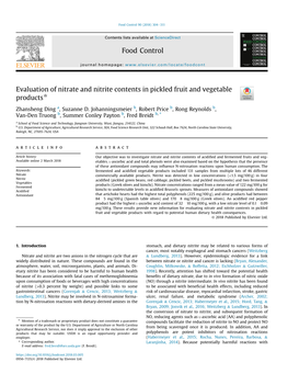 Evaluation of Nitrate and Nitrite Contents in Pickled Fruit and Vegetable Products*