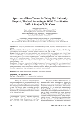 Spectrum of Bone Tumors in Chiang Mai University Hospital, Thailand According to WHO Classification 2002: a Study of 1,001 Cases