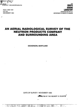 An Aerial Radiological Survey of the Neutron Products Company and Surrounding Area