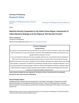 Maritime Security Cooperation in the Indian Ocean Region: Assessment of India’S Maritime Strategy to Be the Regional “Net Security Provider”