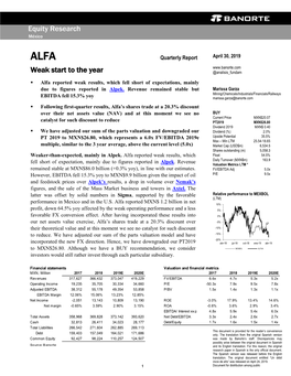 ALFA Quarterly Report April 30, 2019