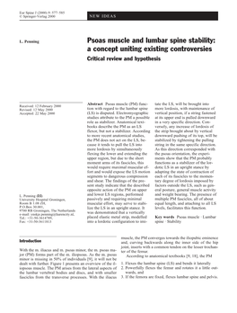 Psoas Muscle and Lumbar Spine Stability: a Concept Uniting Existing Controversies Critical Review and Hypothesis