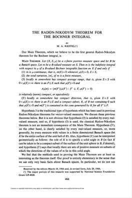 The Radon-Nikodym Theorem for the Bochner Integral