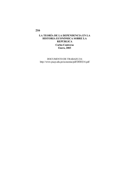 La Teoría De La Dependencia En La Historia Económica Sobre La República