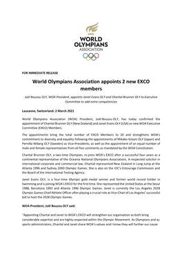 World Olympians Association Appoints 2 New EXCO Members