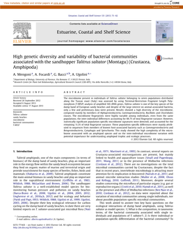 High Genetic Diversity and Variability of Bacterial Communities Associated with the Sandhopper Talitrus Saltator (Montagu) (Crustacea, Amphipoda)