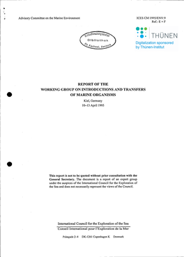 REPORT of the WORKING GROUP on INTRODUCTIONS and TRANSFERS of MARINE ORGANISMS Kiel, Gerrnany IQ-13 April 1995