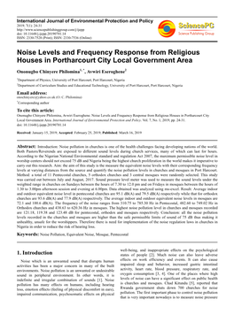 Noise Levels and Frequency Response from Religious Houses in Portharcourt City Local Government Area
