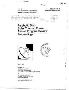 Parabolic Dish Solar Thermal Power Annual Program Review Proceedings