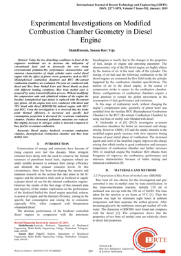 Experimental Investigations on Modified Combustion Chamber Geometry in Diesel Engine