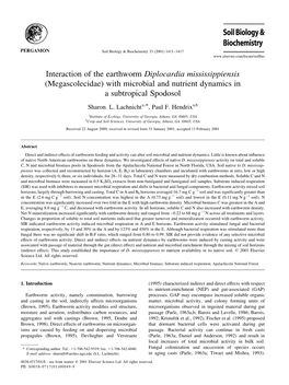 Interaction of the Earthworm Diplocardia Mississippiensis (Megascolecidae) with Microbial and Nutrient Dynamics in a Subtropical Spodosol