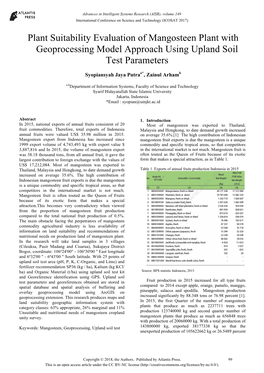 Plant Suitability Evaluation of Mangosteen Plant with Geoprocessing Model Approach Using Upland Soil Test Parameters