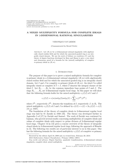 A Mixed Multiplicity Formula for Complete Ideals in 2-Dimensional Rational Singularities