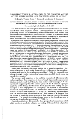 Results and Discussion.-The Metal Binding Site of Apocarboxypeptidase: Ag+, P-Mercuribenzoate, Or Ferricyanide Titrate Only