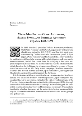 Apotheosis, Sacred Space, and Political Authority in Japan 1486-1599