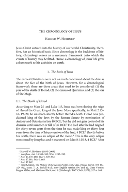 THE CHRONOLOGY of JESUS Harold W. Hoehner* Jesus