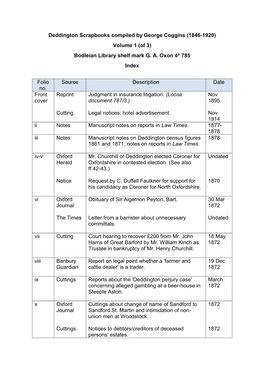 Deddington Scrapbooks Compiled by George Coggins (1846-1920) Volume 1 (Of 3) Bodleian Library Shelf Mark G