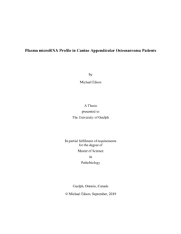 Plasma Microrna Profile in Canine Appendicular Osteosarcoma Patients
