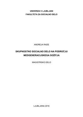 Skupnostno Socialno Delo Na Področju Medgeneracijskega Sožitja