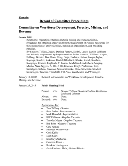 Senate Record of Committee Proceedings Committee on Workforce Development, Forestry, Mining, and Revenue