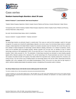 Case Series Newborn Haemorrhagic Disorders: About 30 Cases