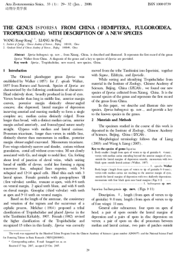 HEMIPTERA, FULGOROIDEA, TROPIDUCHIDAE) with DESCRIPTION of a NEW SPECIES 1, 2 1* WANG Rong�Rong , LIANG Ai�Ping 1