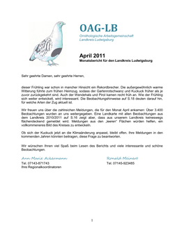 OAG-LB Ornithologische Arbeitsgemeinschaft Landkreis Ludwigsburg