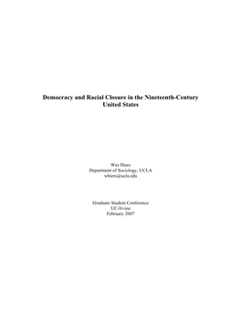 Democracy and Racial Closure in the Nineteenth-Century United States