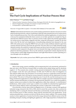 The Fuel Cycle Implications of Nuclear Process Heat