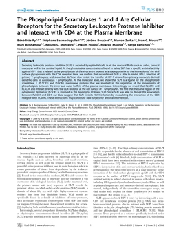 The Phospholipid Scramblases 1 and 4 Are Cellular Receptors for the Secretory Leukocyte Protease Inhibitor and Interact with CD4 at the Plasma Membrane