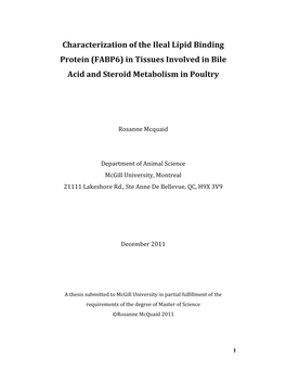 Characterization of the Ileal Lipid Binding Protein (FABP6) in Tissues Involved in Bile Acid and Steroid Metabolism in Poultry