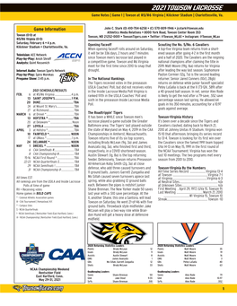 2021 TOWSON LACROSSE Game Notes | Game 1 | Towson at #5/#6 Virginia | Klöckner Stadium | Charlottesville, Va