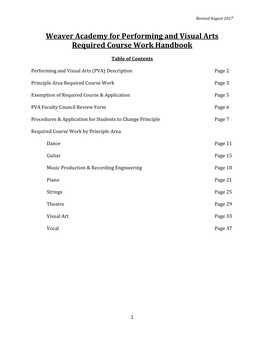 Weaver Academy for Performing and Visual Arts Required Course Work Handbook