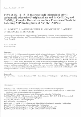 Triphosphate and Its Cr(H20)4 and Co(NH 3)4 Complex Derivatives Are New Fluorescent Tools for Labelling ATP Binding Sites of Na+/K +-Atpase