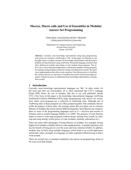 Macros, Macro Calls and Use of Ensembles in Modular Answer Set Programming