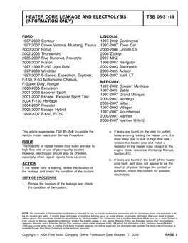 Heater Core Leakage and Electrolysis Tsb 06-21-19 (Information Only)