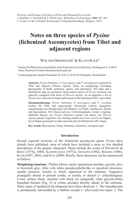 Notes on Three Species of Pyxine (Lichenized Ascomycetes) from Tibet and Adjacent Regions